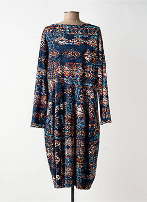 Robe mi-longue imprimé fantaisie manches longues bleu ORIENTIQUE NATURALLY femme