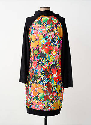 Robe mi-longue imprimé fantaisie manches longues noir MALOKA femme