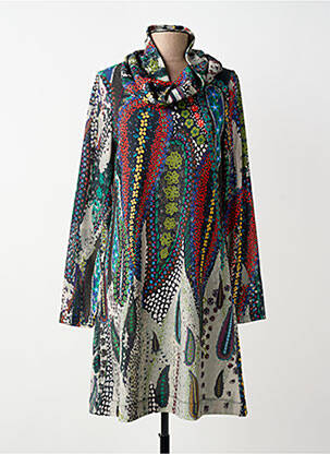 Robe mi-longue imprimé fantaisie manches longues bleu MALOKA femme