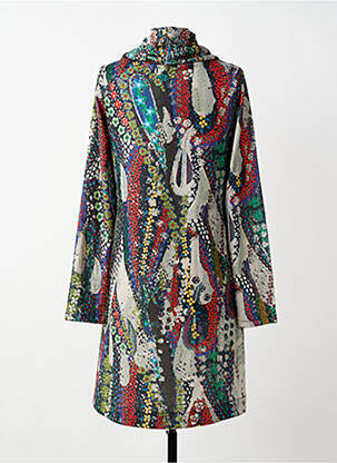 Robe mi-longue imprimé fantaisie manches longues bleu MALOKA femme