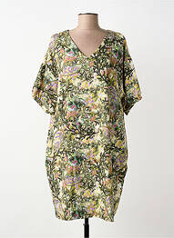 Robe mi-longue imprimé fantaisie manches courtes vert MALOKA femme