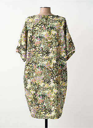 Robe mi-longue imprimé fantaisie manches courtes vert MALOKA femme