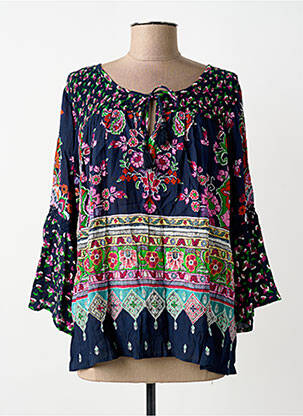 Blouse imprimé fantaisie manches longues bleu ORIENTIQUE NATURALLY femme