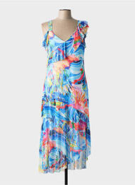 Robe longue imprimé fantaisie sans manche bleu MALOKA femme
