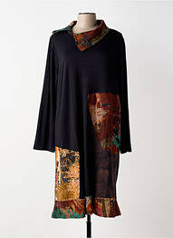 Robe mi-longue imprimé fantaisie manches longues noir ORIENTIQUE NATURALLY femme