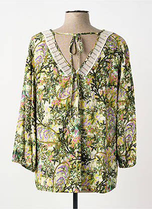 Blouse tissage popeline manches 3/4 vert MALOKA femme
