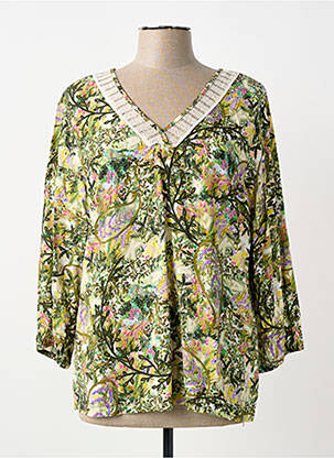 Blouse tissage popeline manches 3/4 vert MALOKA femme