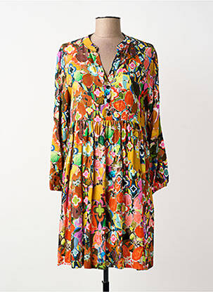 Robe courte manches longues manches longues orange MALOKA femme