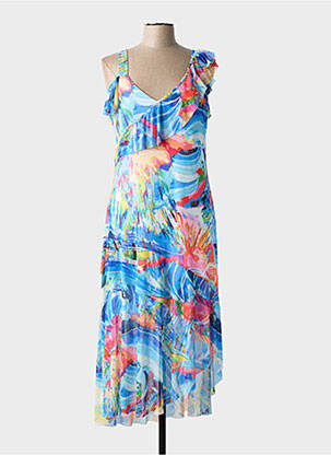 Robe longue imprimé fantaisie sans manche bleu MALOKA femme
