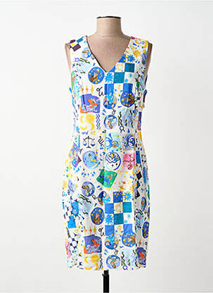 Robe mi-longue imprimé fantaisie sans manche bleu MALOKA femme