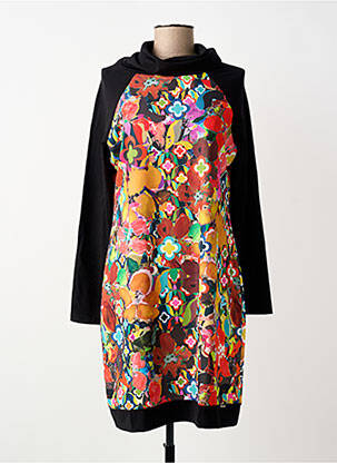 Robe mi-longue imprimé fantaisie manches longues noir MALOKA femme