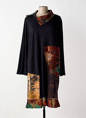 Robe mi-longue imprimé fantaisie manches longues noir ORIENTIQUE NATURALLY femme