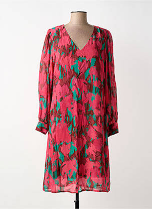 Robe mi-longue imprimé fantaisie manches longues rouge MADE IN SENS femme