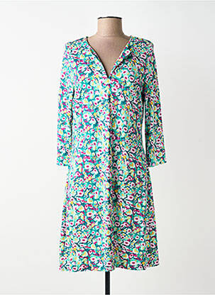 Robe mi-longue imprimé fantaisie manches longues vert SURKANA femme