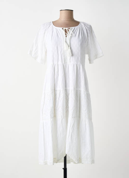 Robe mi-longue manches courtes manches courtes blanc ORIENTIQUE NATURALLY femme