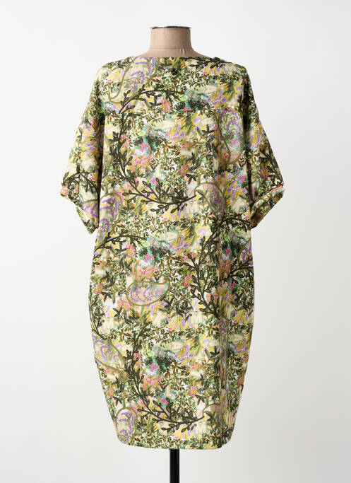 Robe mi-longue imprimé fantaisie manches courtes vert MALOKA femme