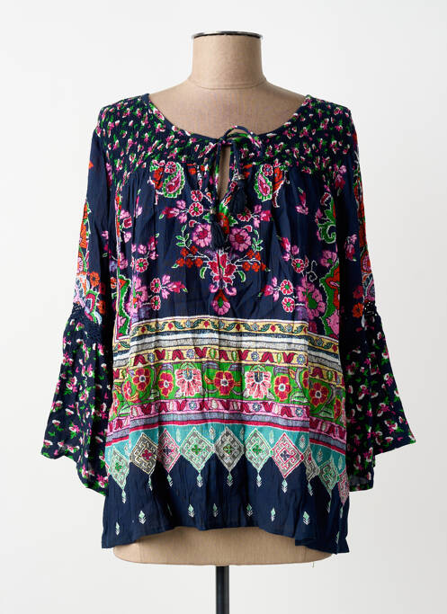 Blouse imprimé fantaisie manches longues bleu ORIENTIQUE NATURALLY femme