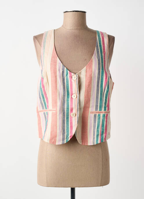 Gilet sans manche imprimé rayures beige SURKANA femme