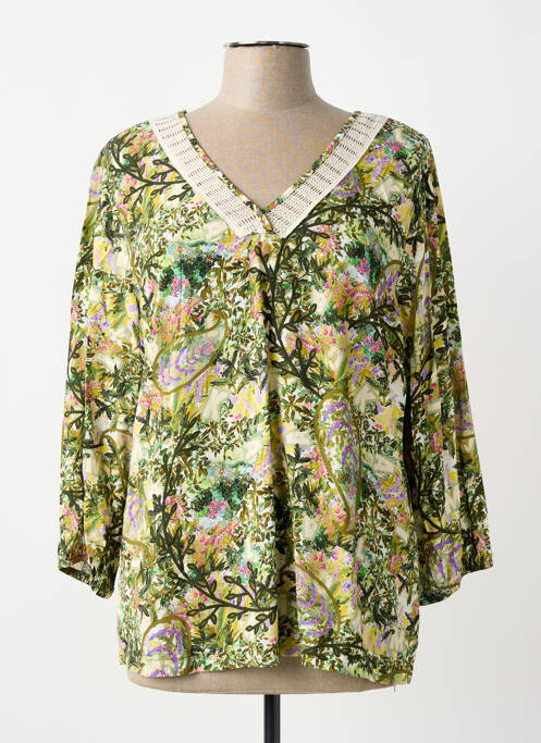 Blouse tissage popeline manches 3/4 vert MALOKA femme