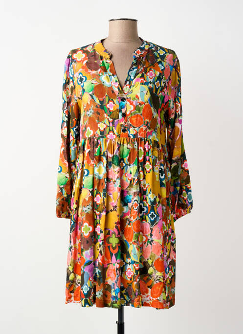 Robe courte manches longues manches longues orange MALOKA femme