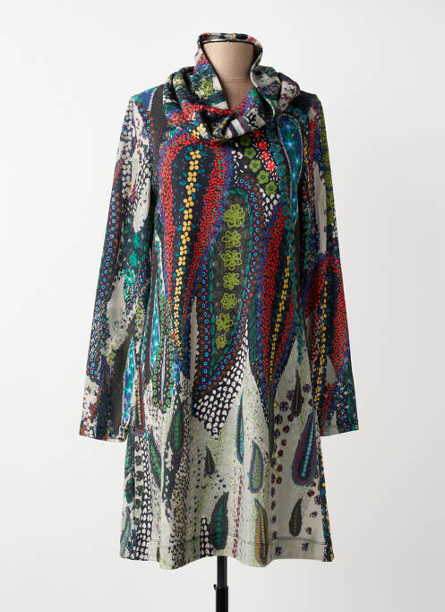 Robe mi-longue imprimé fantaisie manches longues bleu MALOKA femme