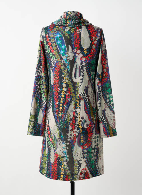 Robe mi-longue imprimé fantaisie manches longues bleu MALOKA femme