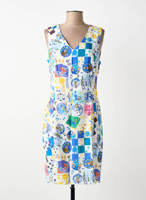 Robe mi-longue imprimé fantaisie sans manche bleu MALOKA femme