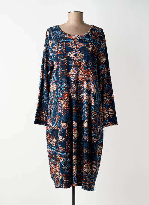 Robe mi-longue imprimé fantaisie manches longues bleu ORIENTIQUE NATURALLY femme