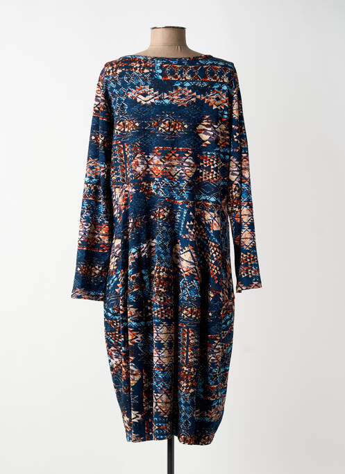 Robe mi-longue imprimé fantaisie manches longues bleu ORIENTIQUE NATURALLY femme