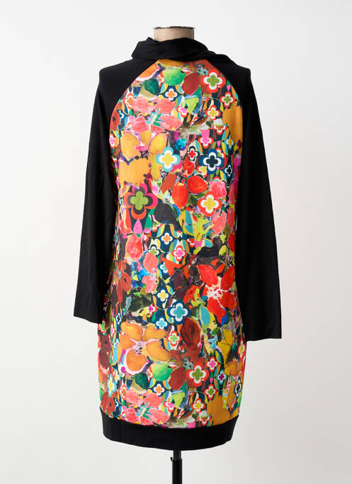 Robe mi-longue imprimé fantaisie manches longues noir MALOKA femme