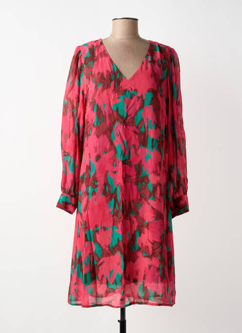 Robe mi-longue imprimé fantaisie manches longues rouge MADE IN SENS femme