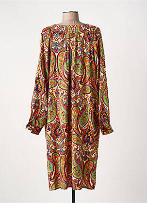 Robe mi-longue imprimé fantaisie manches longues vert ORFEO femme