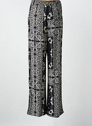 Pantalon large fermeture zippée sous rabat avec crochet taille normale noir LAURE + MAX femme