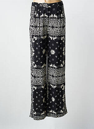 Pantalon large fermeture zippée sous rabat avec crochet taille normale noir LAURE + MAX femme