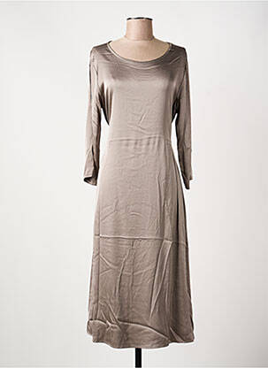 Robe mi-longue col rond manches 3/4 marron PAKO LITTO femme