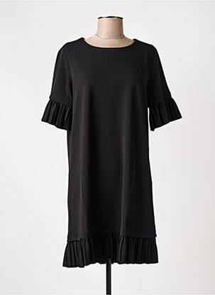 Robe mi-longue tissage popeline manches courtes noir LOLA ESPELETA femme