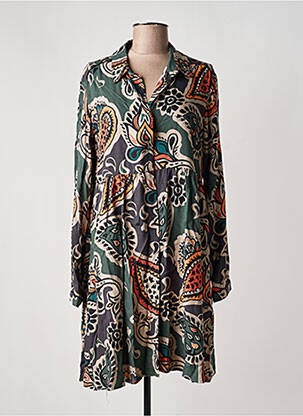 Robe mi-longue imprimé fantaisie manches longues vert LOLA ESPELETA femme