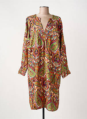 Robe mi-longue imprimé fantaisie manches longues vert ORFEO femme