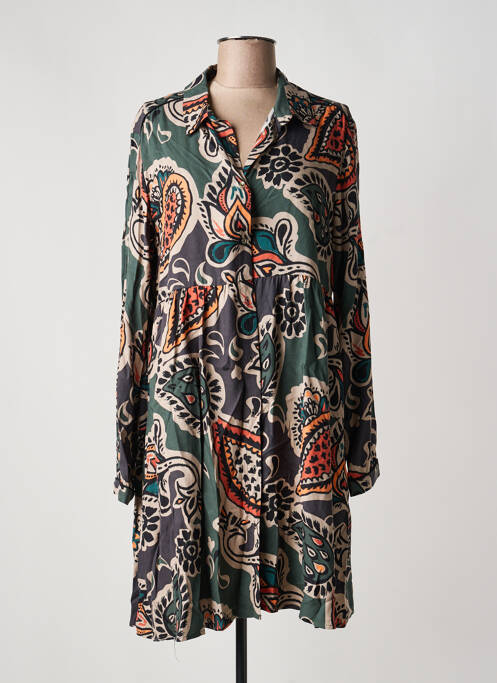 Robe mi-longue imprimé fantaisie manches longues vert LOLA ESPELETA femme