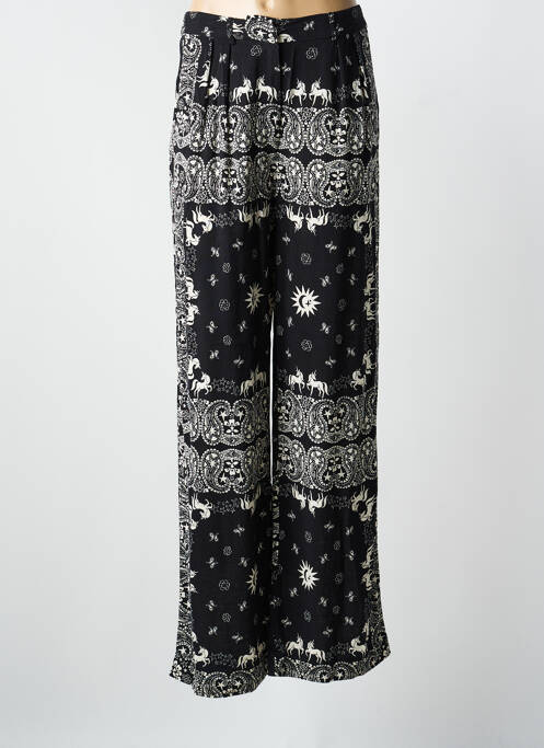 Pantalon large fermeture zippée sous rabat avec crochet taille normale noir LAURE + MAX femme