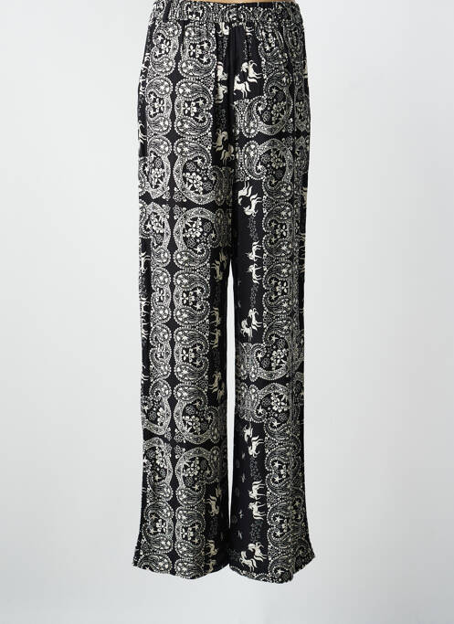 Pantalon large fermeture zippée sous rabat avec crochet taille normale noir LAURE + MAX femme