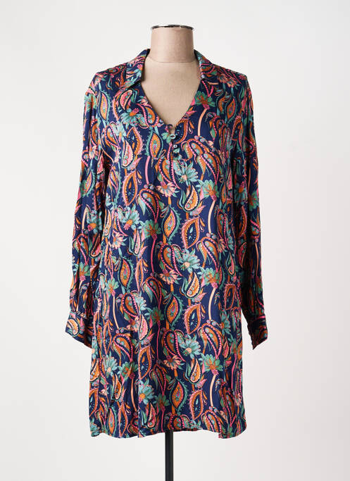 Robe courte coupe évasée manches longues bleu LOLA ESPELETA femme