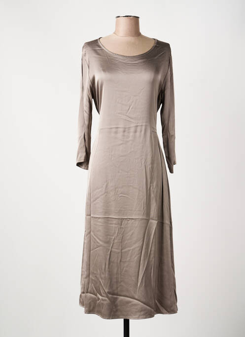 Robe mi-longue col rond manches 3/4 marron PAKO LITTO femme