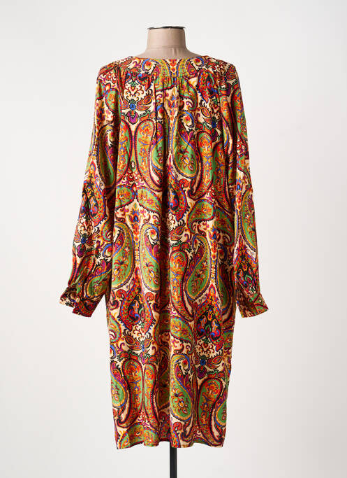 Robe mi-longue imprimé fantaisie manches longues vert ORFEO femme