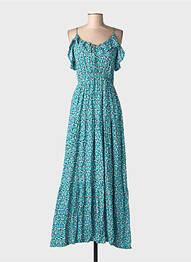 Robe longue manches bretelles ajustables fines bretelles bleu C'FLO femme