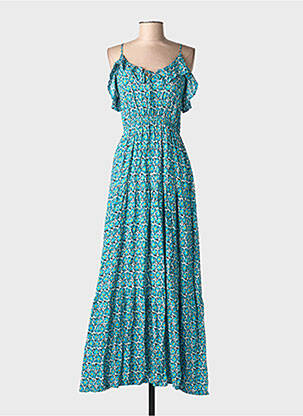 Robe longue imprimé fantaisie fines bretelles bleu C'FLO femme