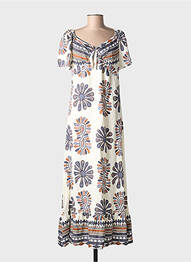 Robe longue imprimé fantaisie manches courtes blanc C'FLO femme