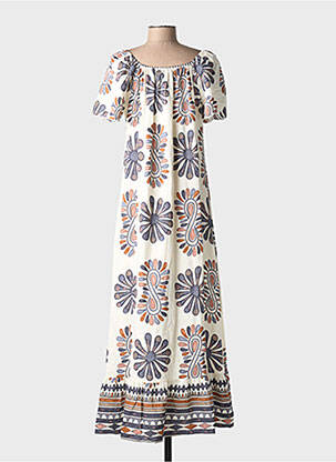 Robe longue tissage popeline manches courtes blanc C'FLO femme
