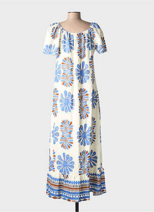 Robe longue tissage popeline manches courtes bleu C'FLO femme