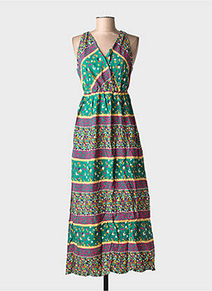 Robe longue tissage popeline sans manche vert C'FLO femme